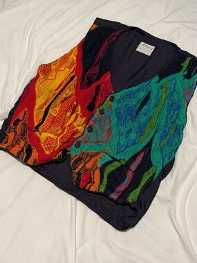 COOGI Multicolor Wave Knit Button-Front Vest in Red, Orange, Green, Blue